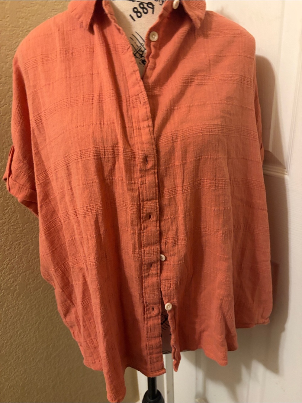 Madewell Textured Short-Sleeve Top in Rust Orange